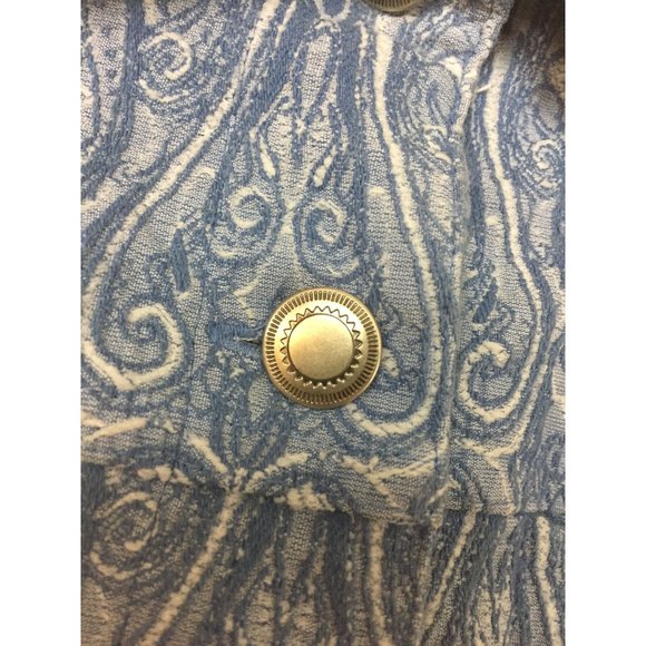 Hearts Of Palm Mens Long Sleeve Top Size 12 Blue Print Button-Up Collared Pocket - Picture 8 of 12